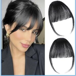 Clip in Bangs 100% Real Human Hair Extensions Wispy Natural Black Fake Bangs